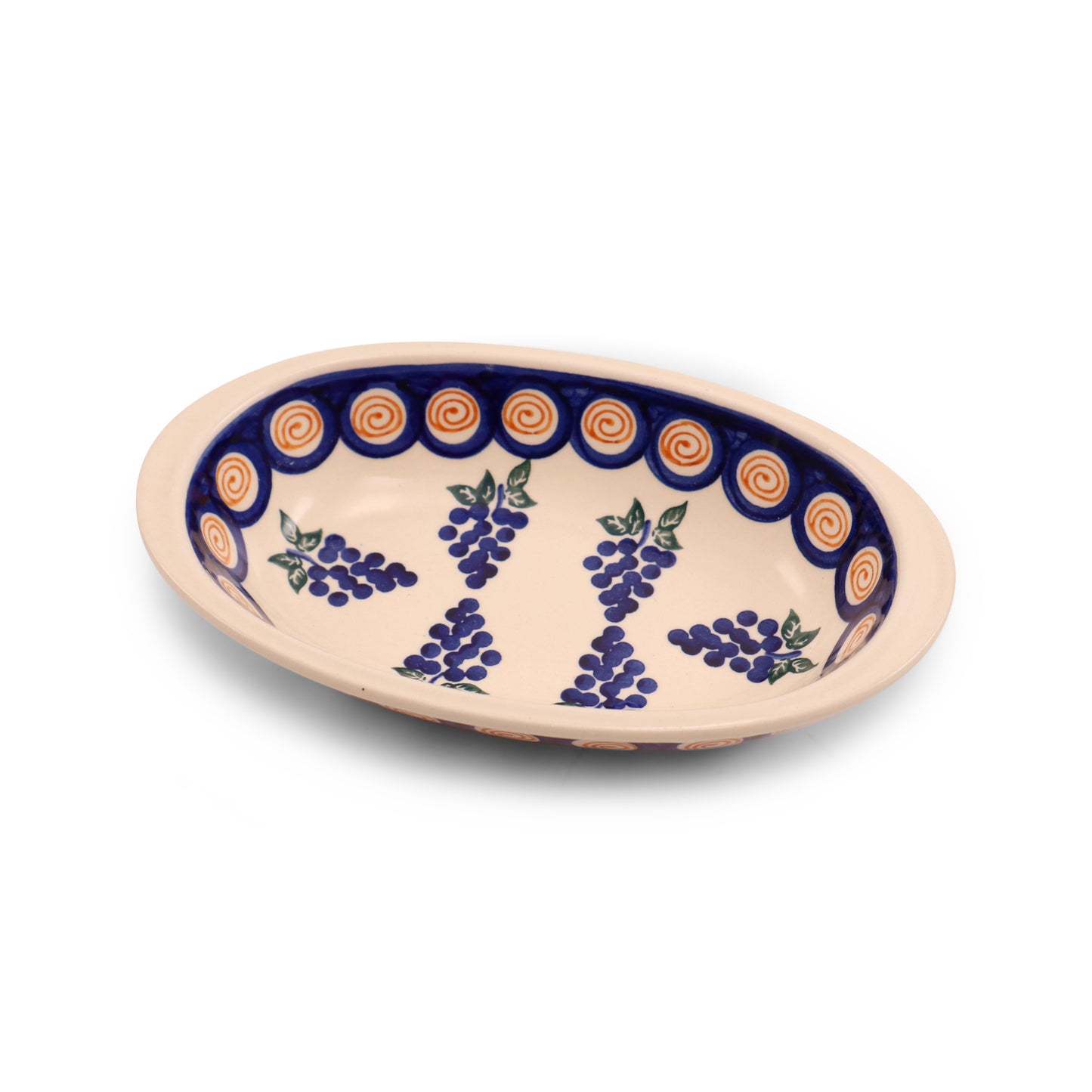 4.5"x8"x2" Oval Baker. Pattern: Grapes