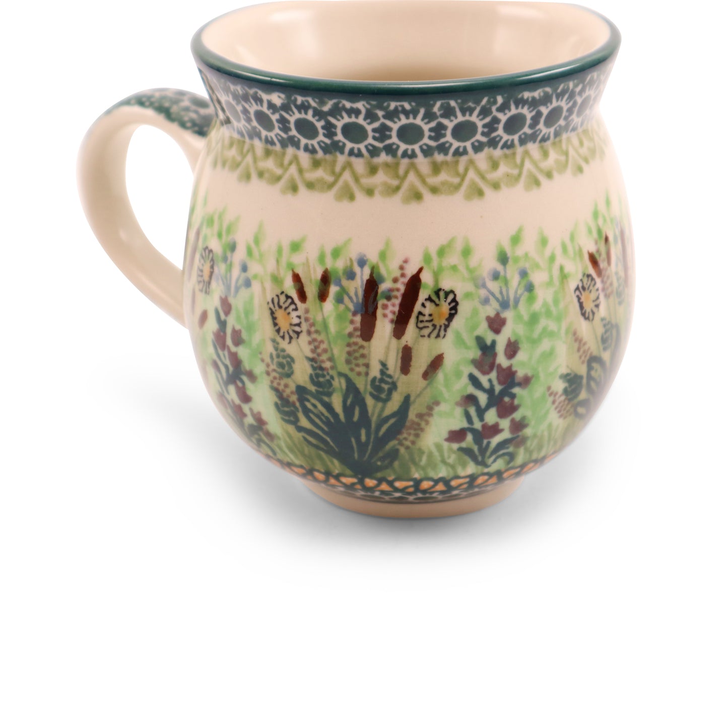 12oz Belly Mug. Pattern: Cattails
