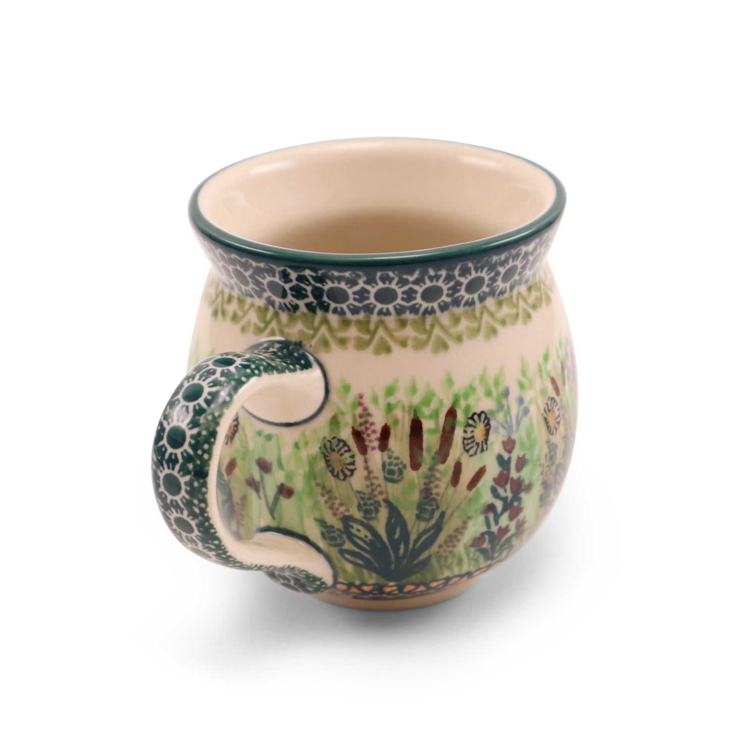 12oz Belly Mug. Pattern: Cattails