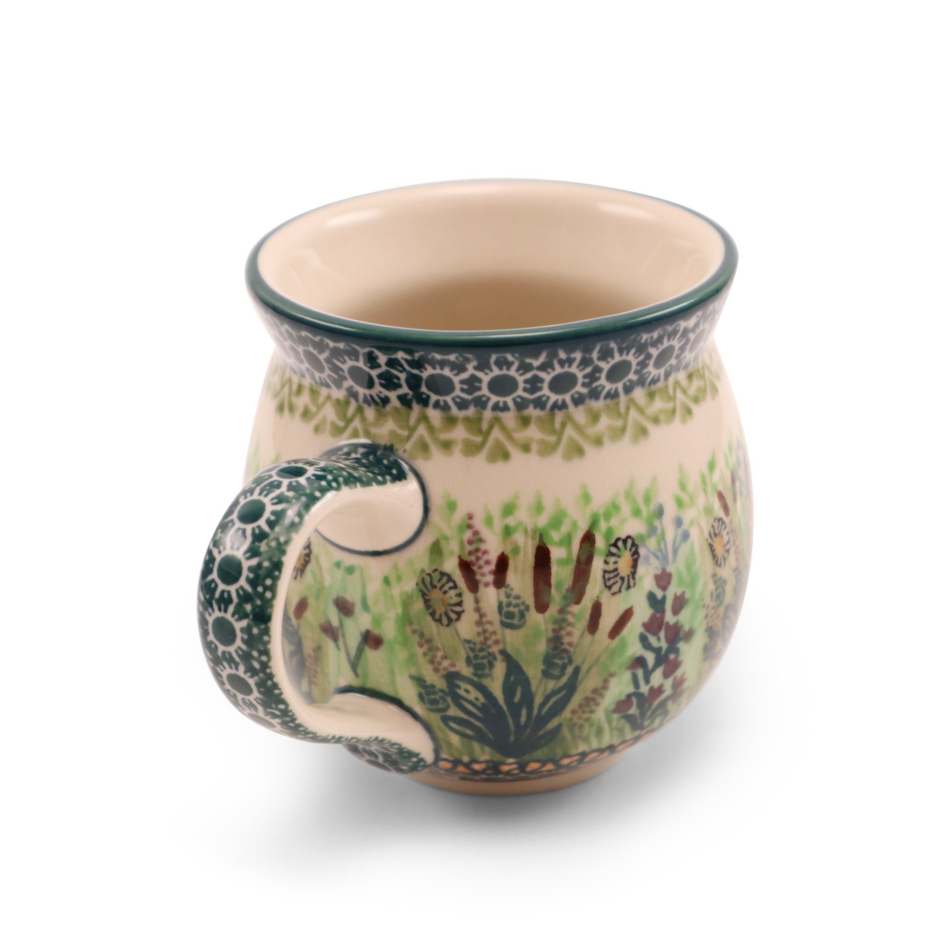 12oz Belly Mug. Pattern: Cattails