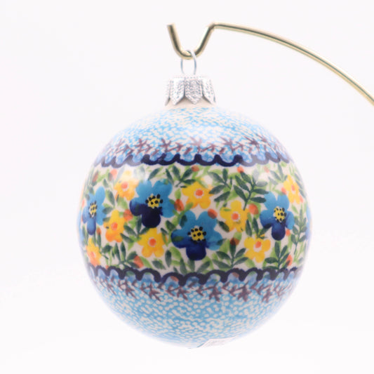 3" Round Ornament .Pattern: Blue Lace