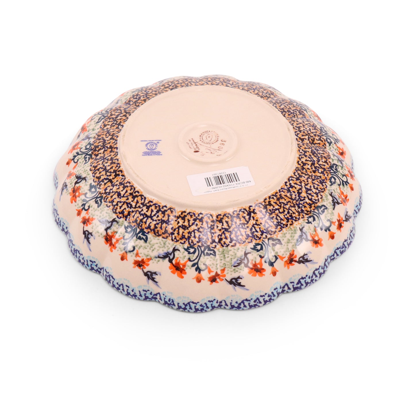 11" X 2" Scalloped Round Bowl. Pattern: Hummingbird