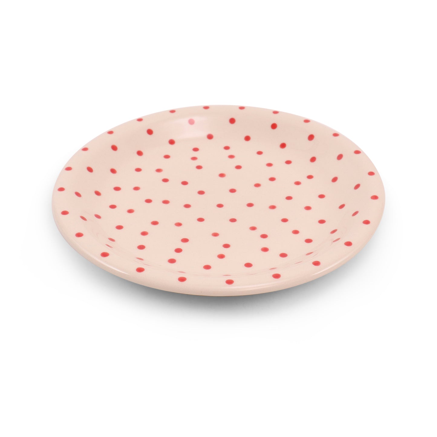 10" Dinner Plate. Pattern: Red Polka Dot