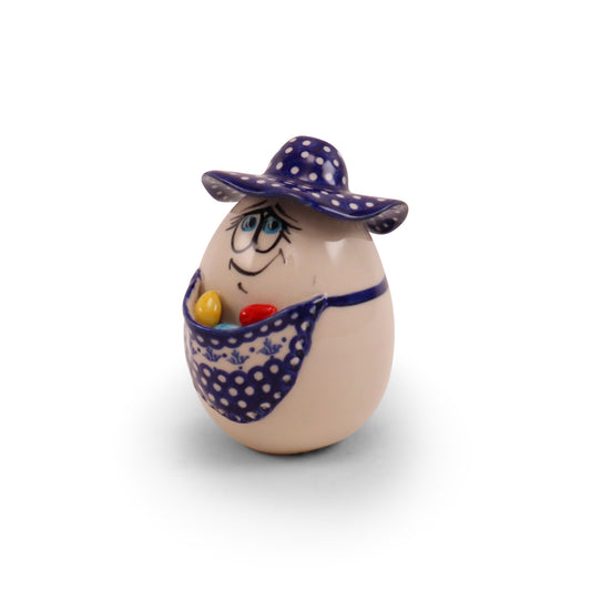 4" Medium Ceramic Egg. Pattern: With Apron (Hat)