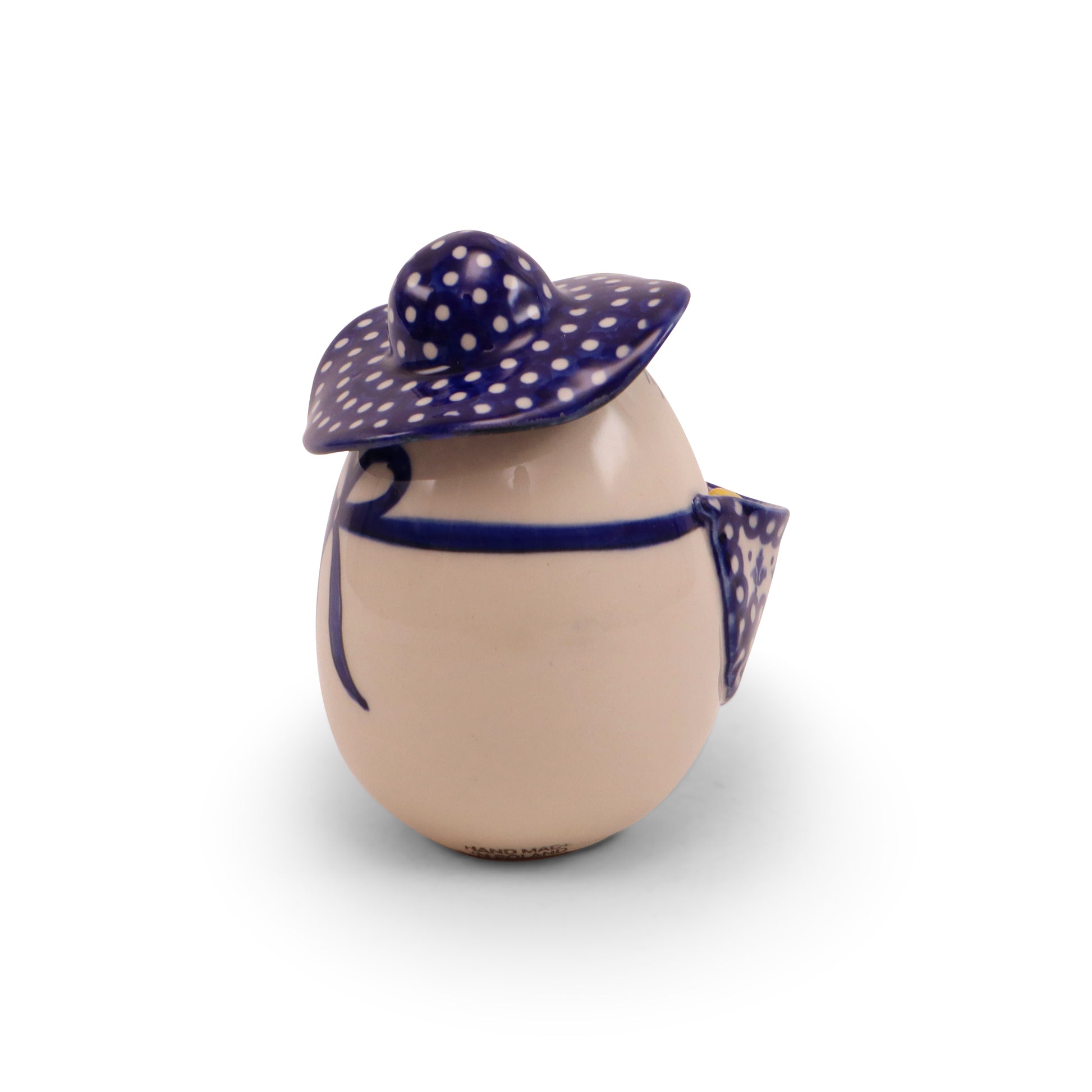 4" Medium Ceramic Egg. Pattern: With Apron (Hat)