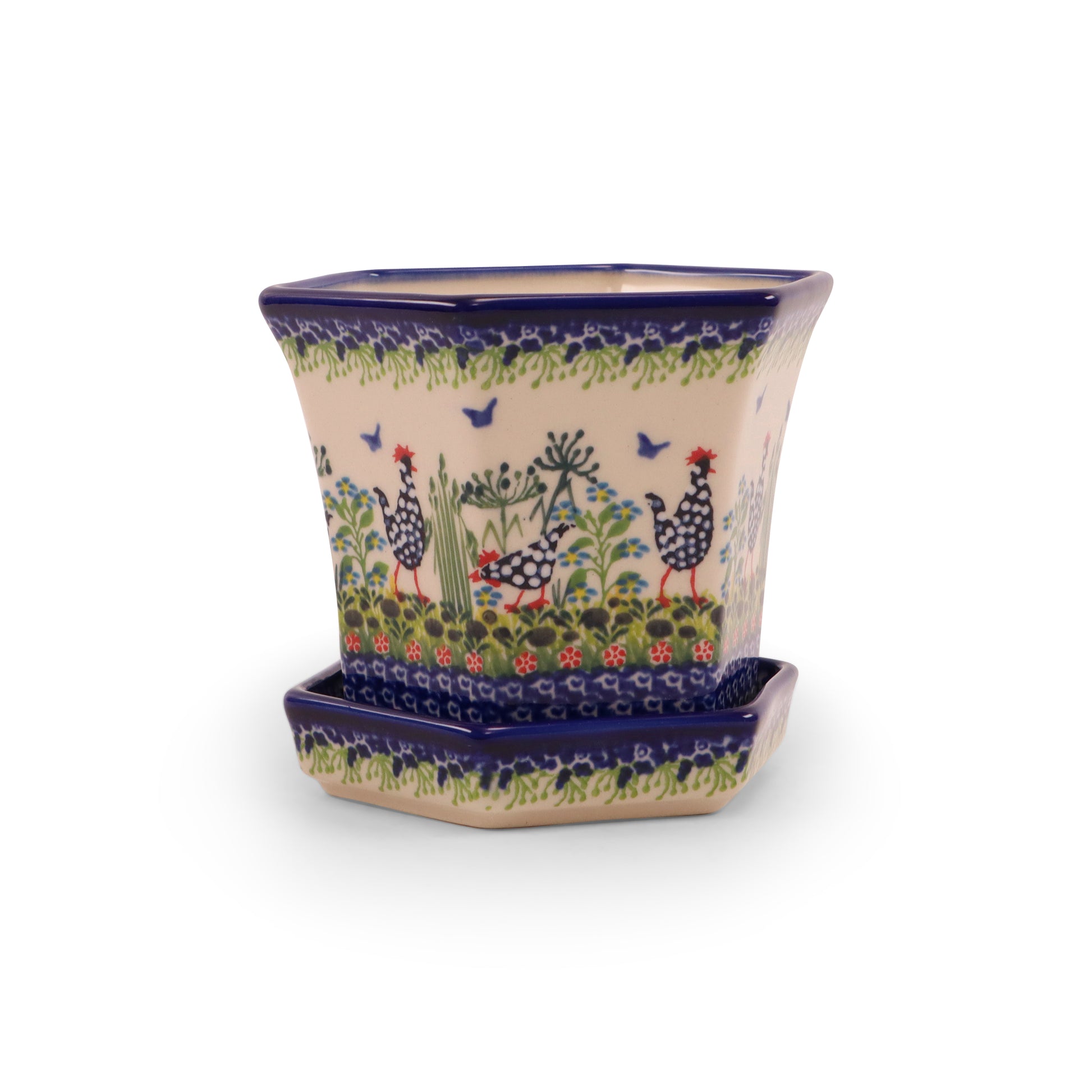 5"x5" Flowerpot with Base. Pattern: Polish Chicken