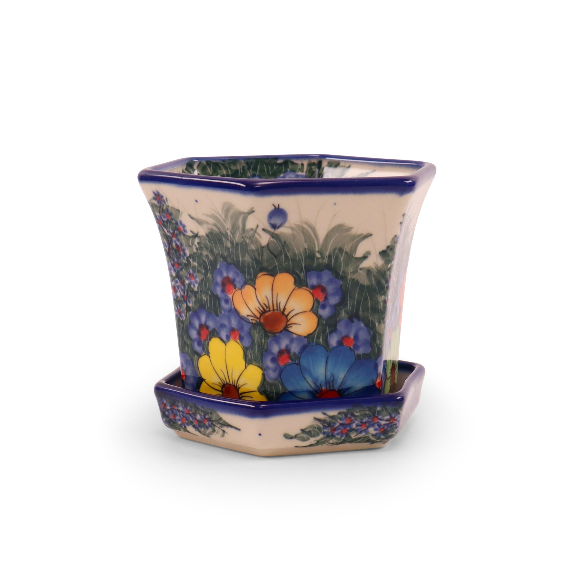 5"x5" Flowerpot with Base. Pattern: Brite Bouquet