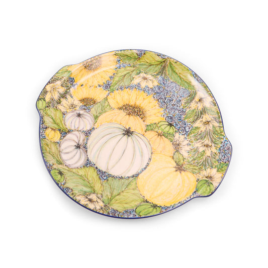 11.5" LE Round Platter with Handles. Pattern: Pumpkin Patch