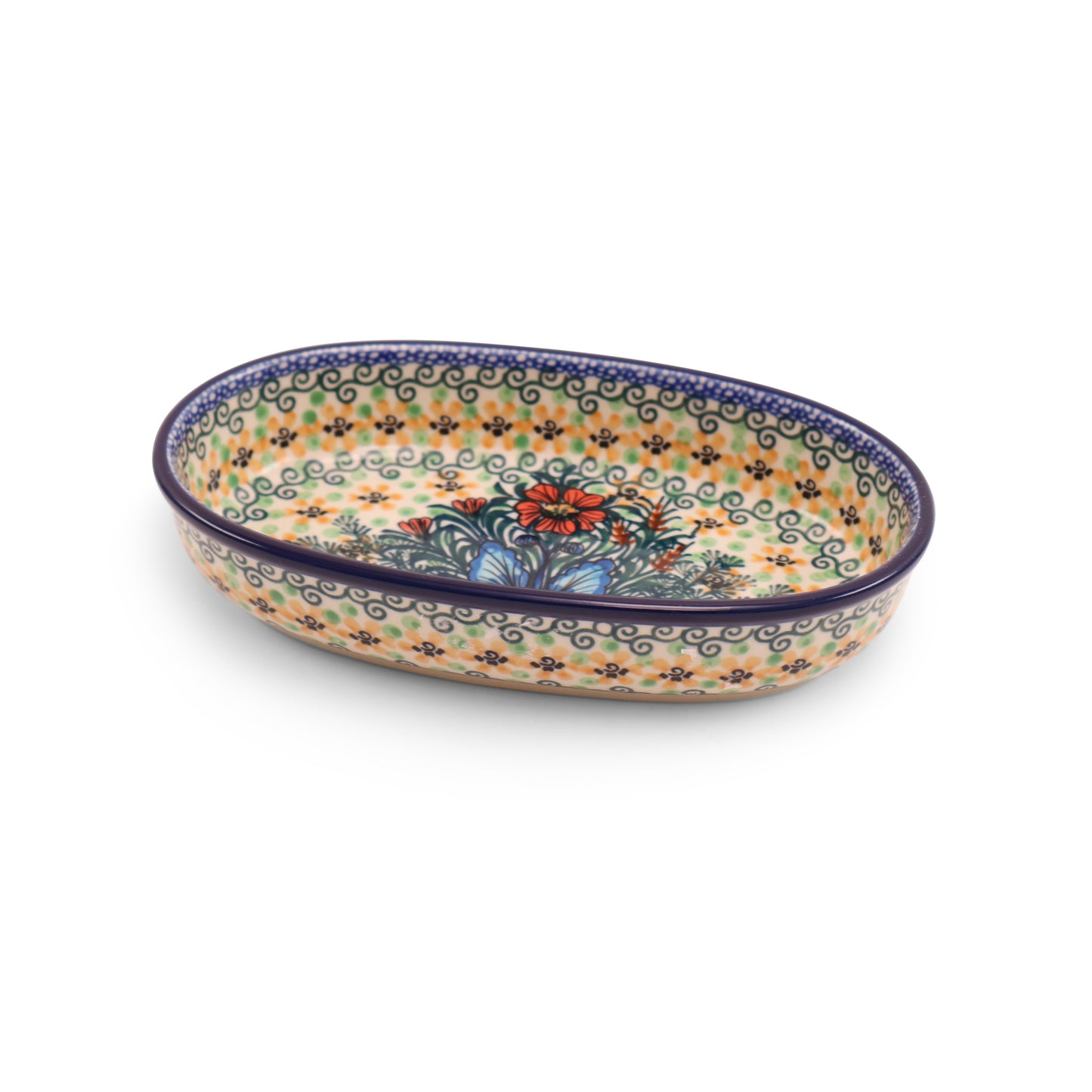 9.5"x6.5"x2.5" Oval Baker .Pattern: Garden Symphony