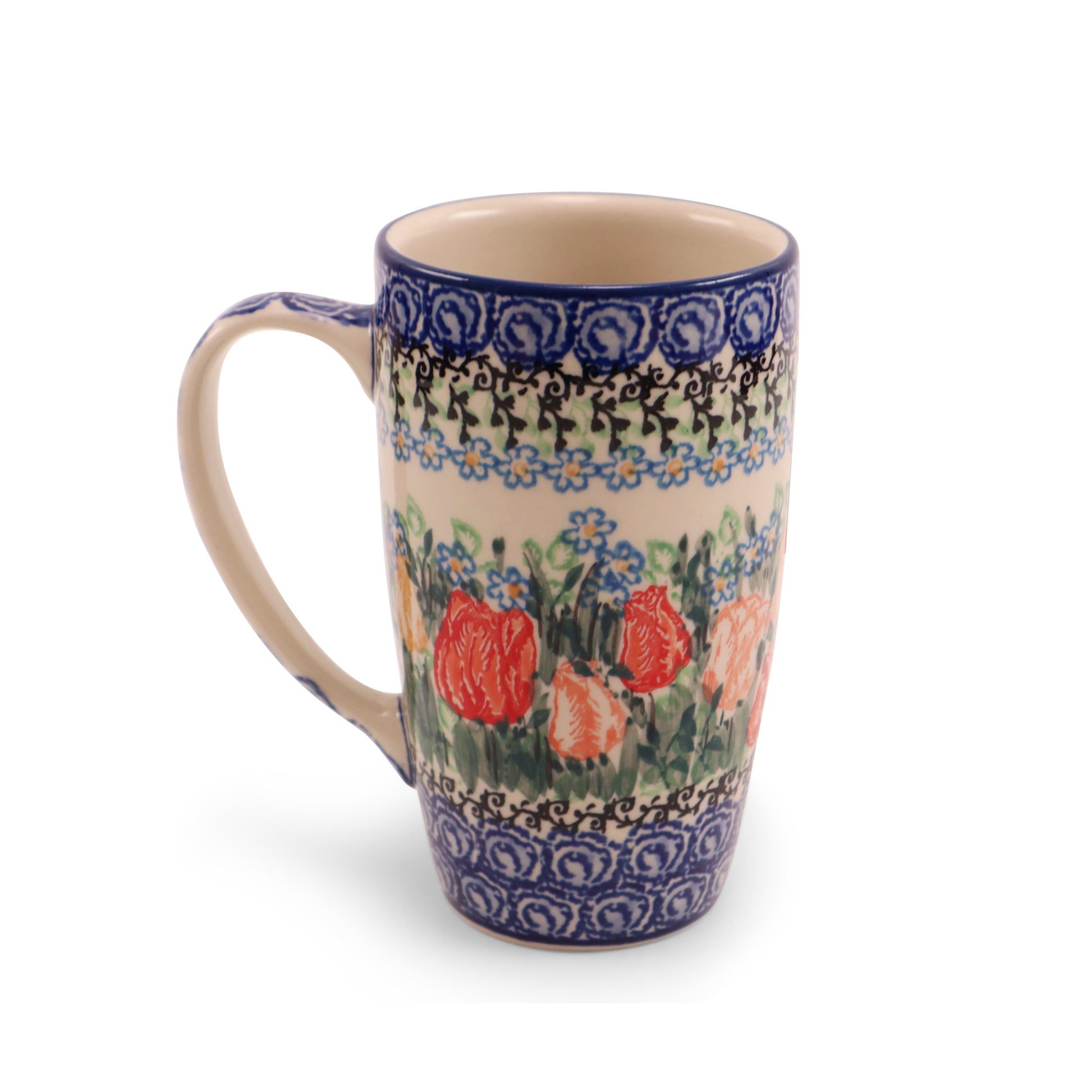 12oz Latte Mug. Pattern: Tulip Garden