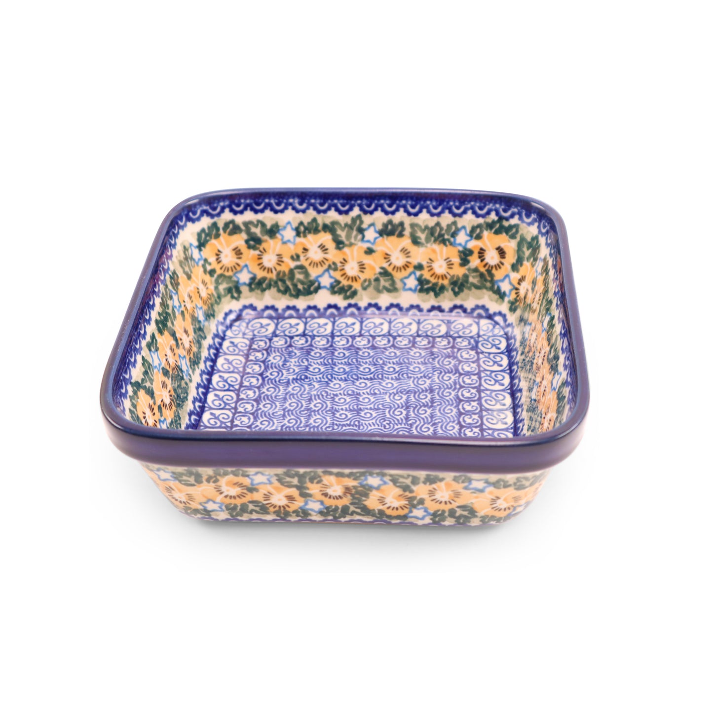 7.5"x7.5"x3" Baker .Pattern: Yellow Pansies