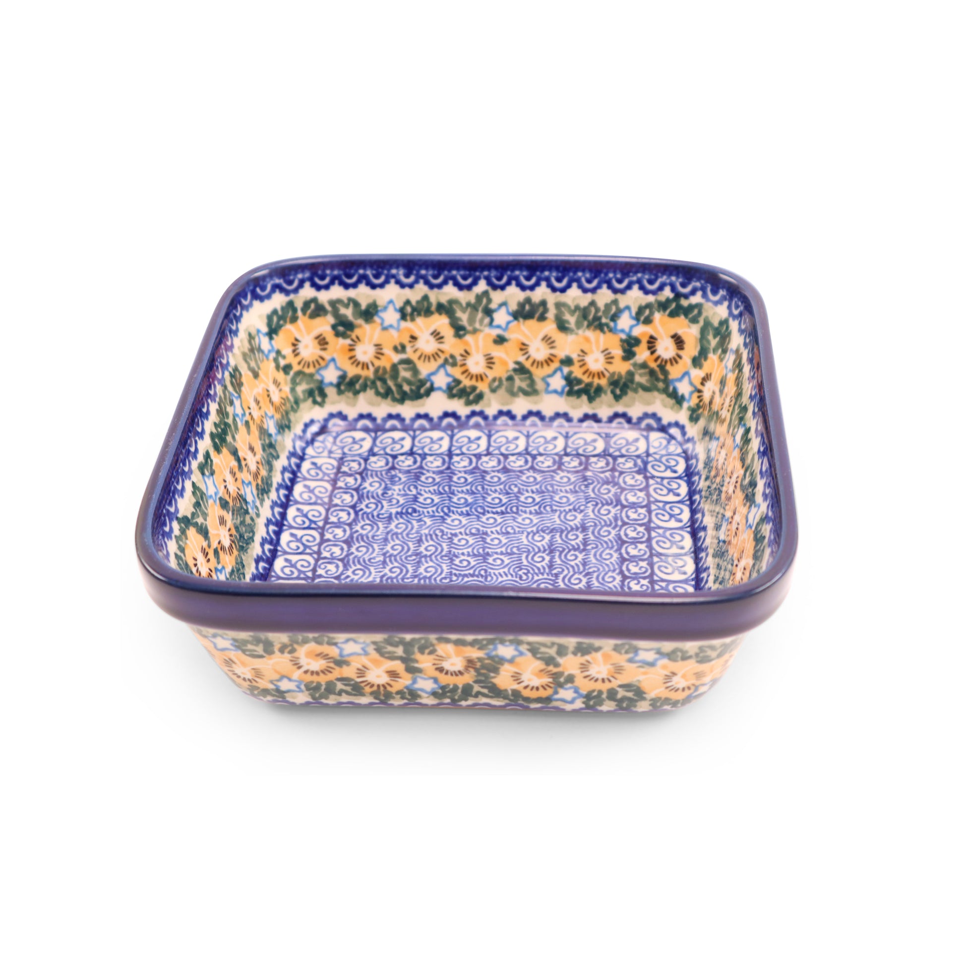 7.5"x7.5"x3" Baker .Pattern: Yellow Pansies