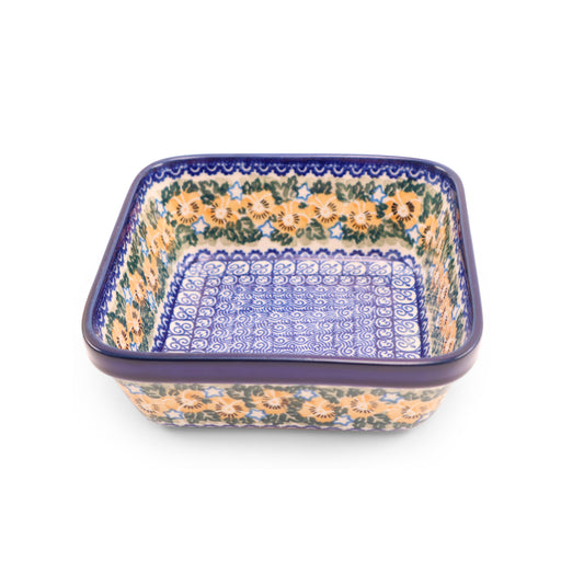 7.5"x7.5"x3" Baker .Pattern: Yellow Pansies