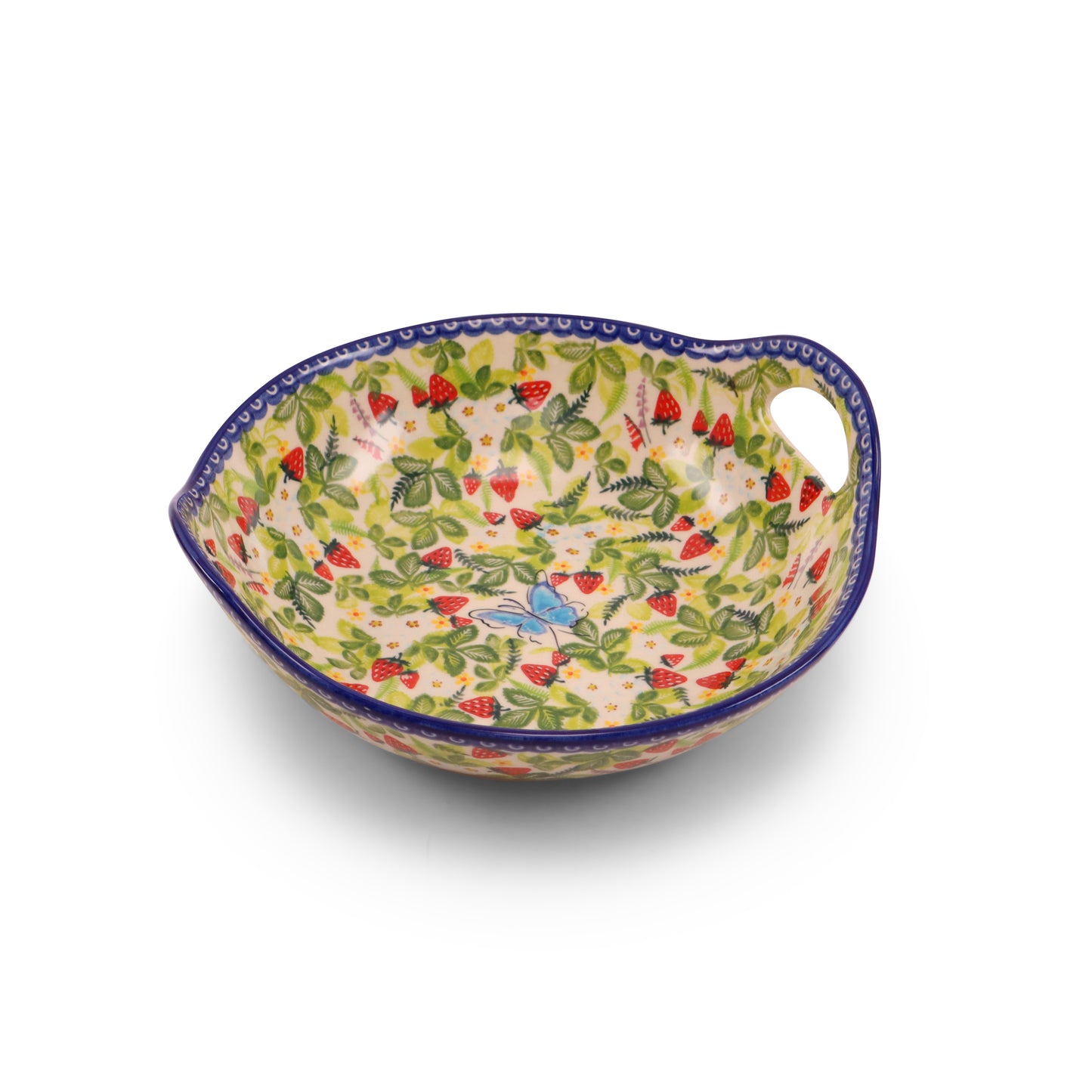 10" Bowl with Handles. Pattern: Strawberry Garden