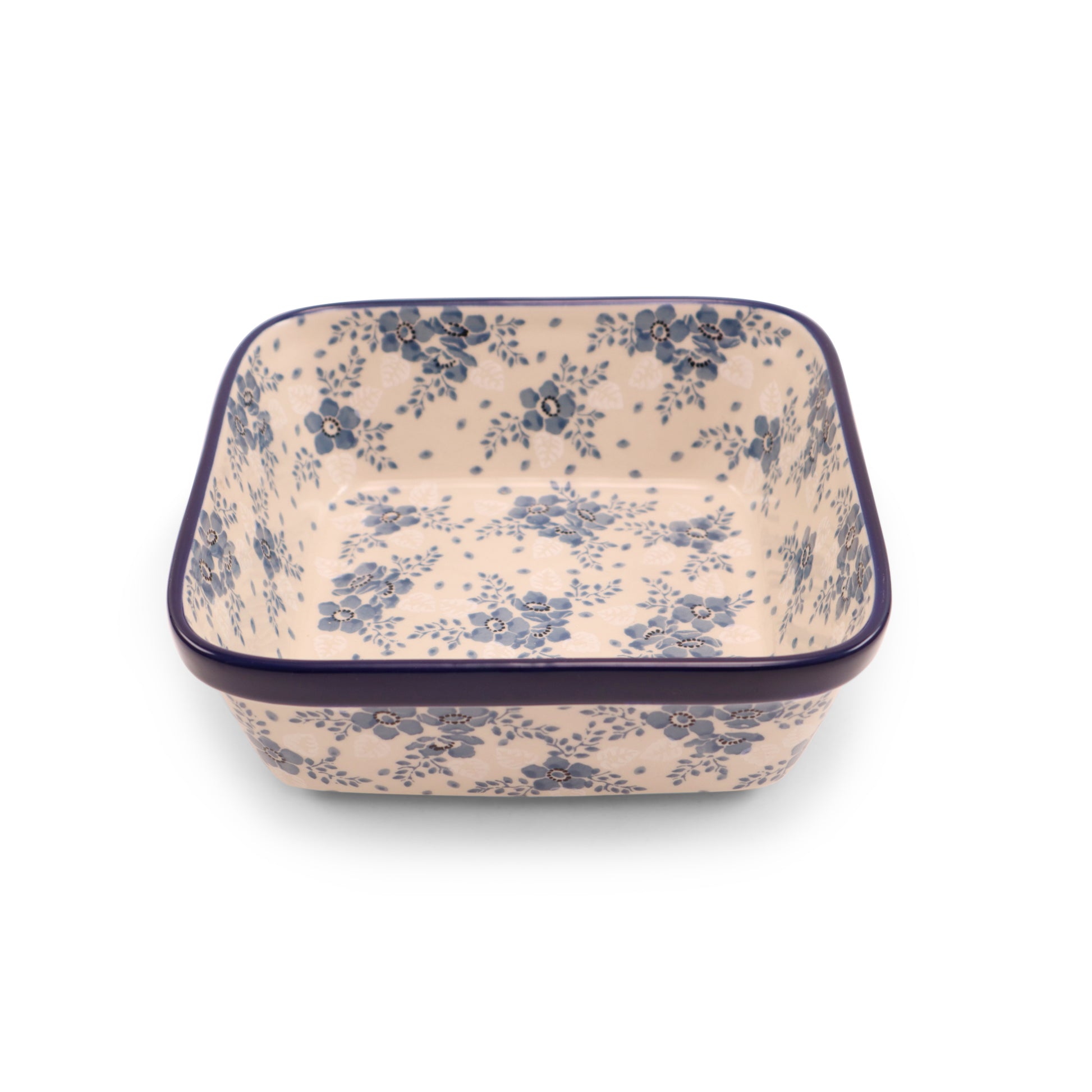 7.5"x7.5"x3" Baker .Pattern: Heather Blue