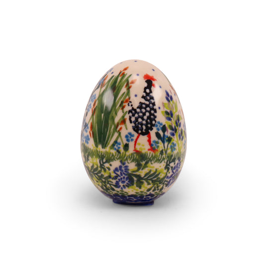 3.5"x2.5" Egg Figurine. Pattern: Polish Chicken