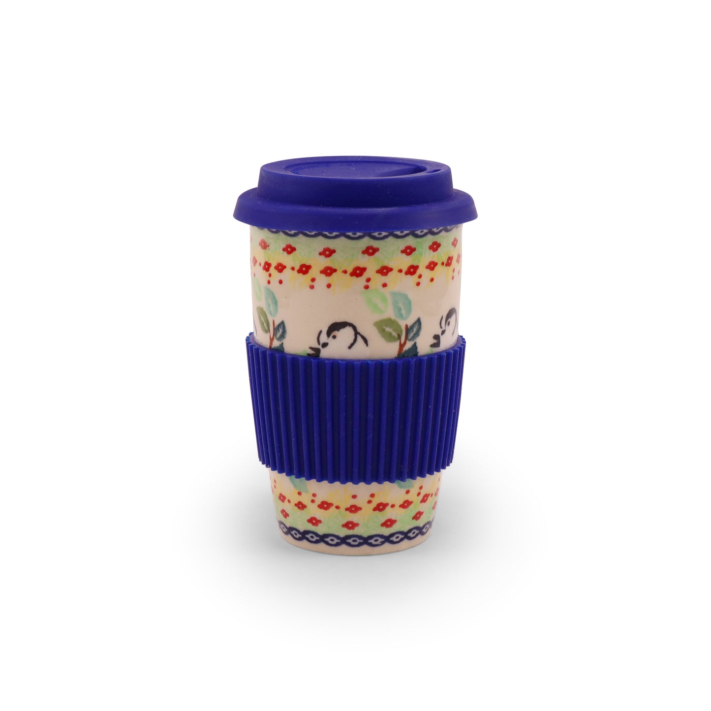 10oz Travel Mug. Pattern: Chickadee