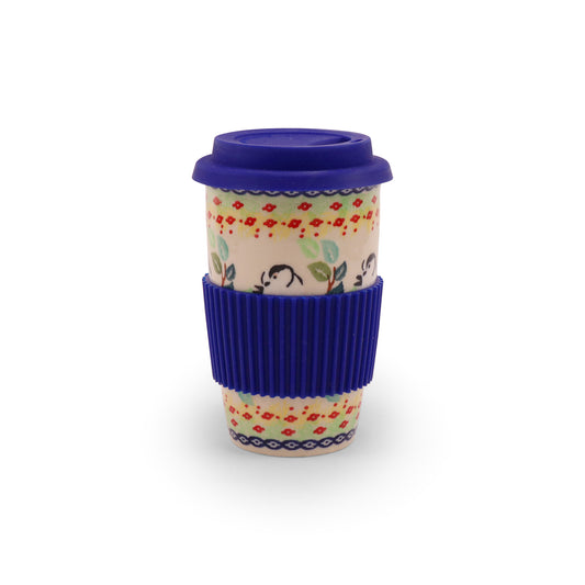 10oz Travel Mug. Pattern: Chickadee