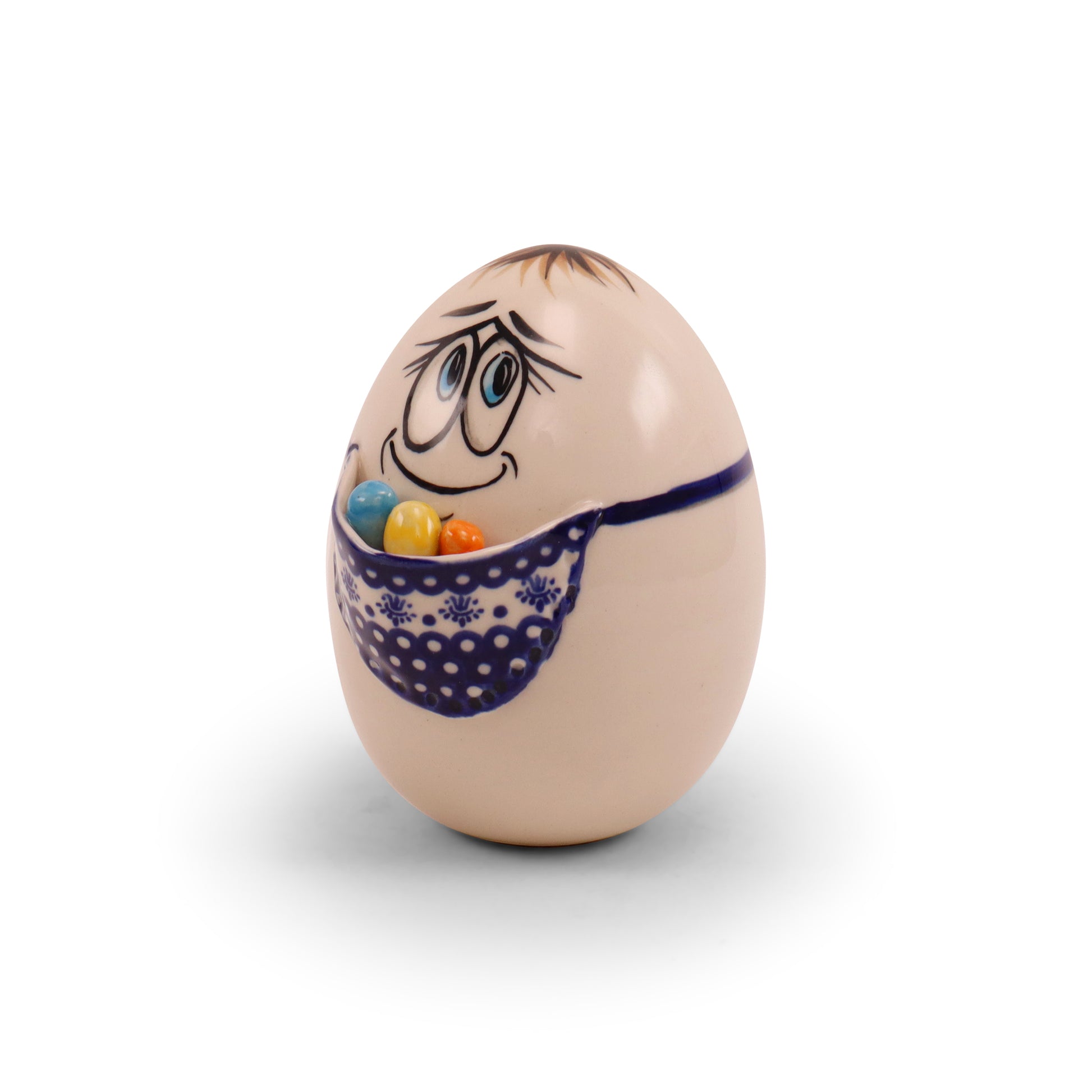 5" Large Ceramic Egg with Apron. Pattern: Andrzej