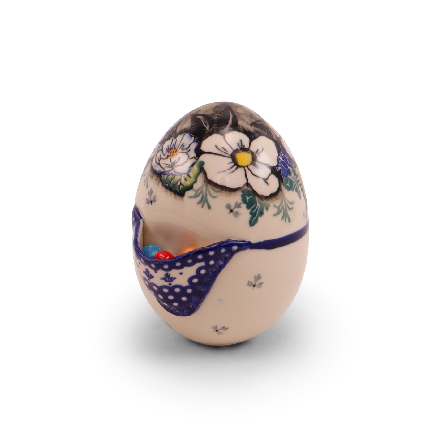 5" Large Ceramic Egg with Apron. Pattern: Midnight Lace