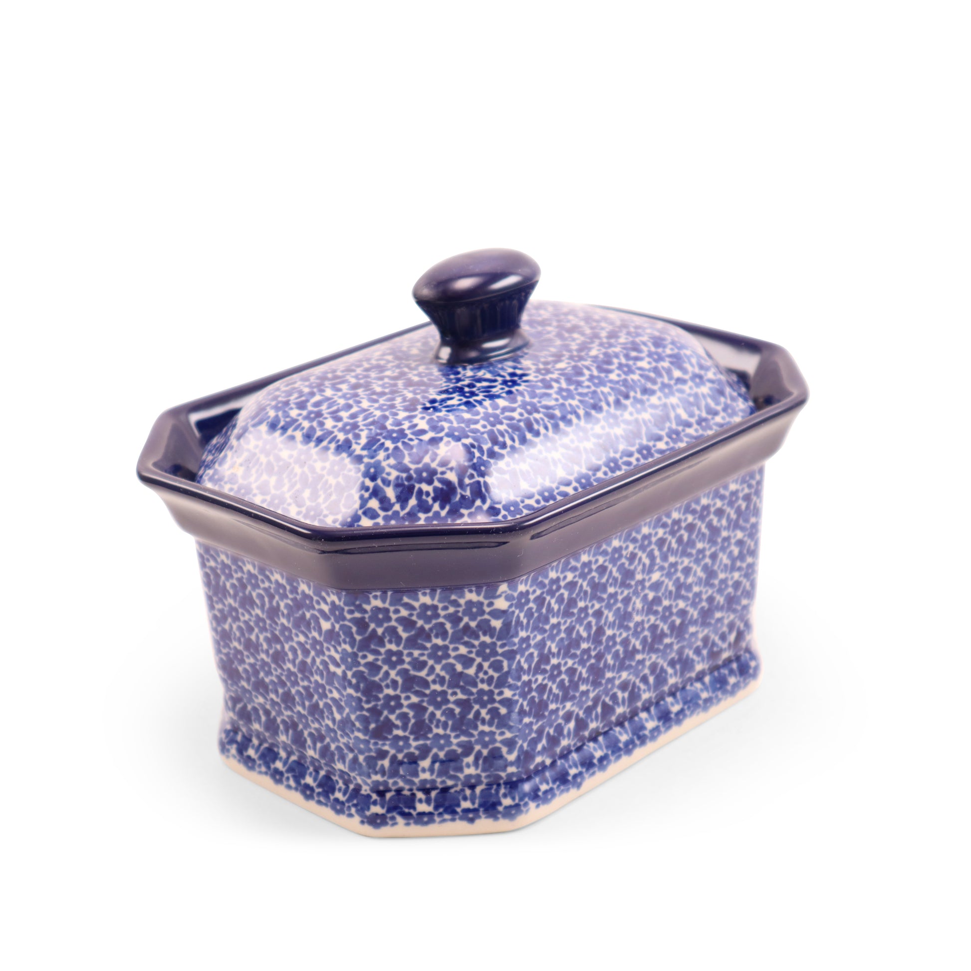 6"x8"x4" Octagonal Container. Pattern: Cobalt Coal