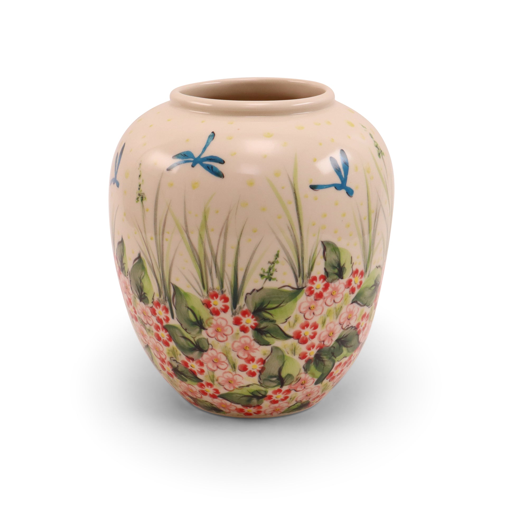 7.5"x8"Vase. Pattern: Pink Dragonfly