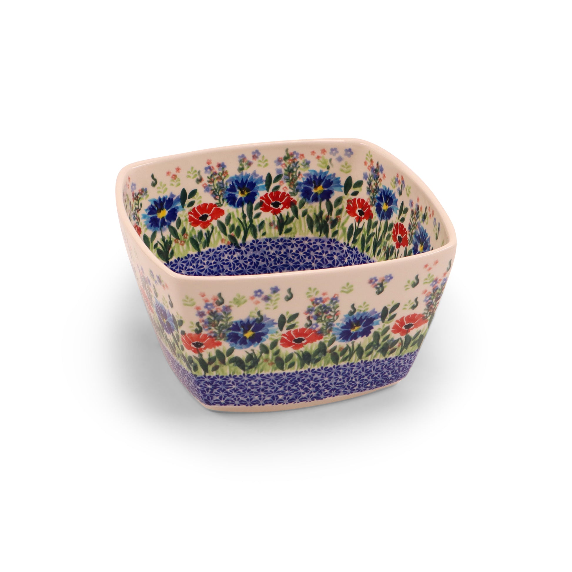 8.5"x8.5"x5 Square Deep Bowl. Pattern: Maki Cornflower