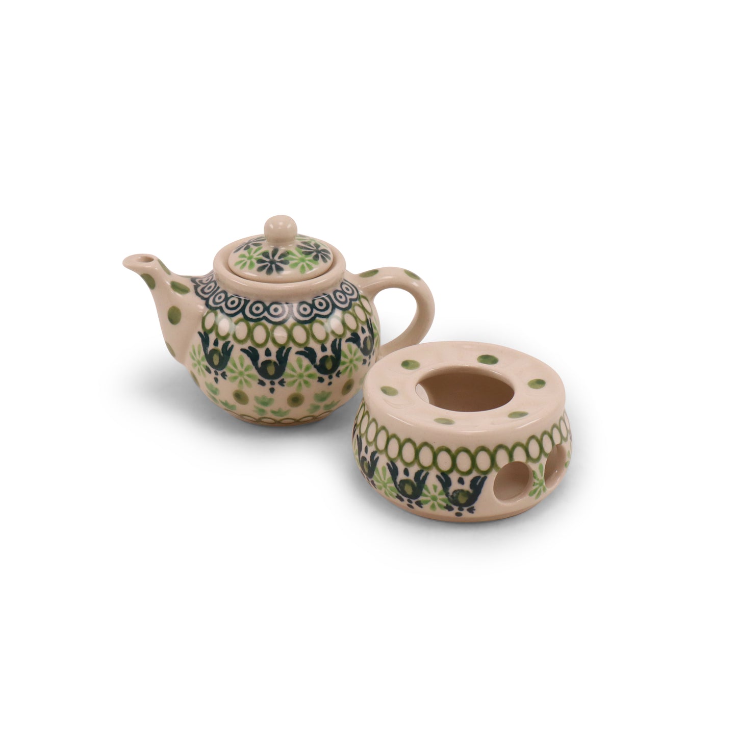 4" Mini Teapot and Warmer. Pattern: Mint Julep