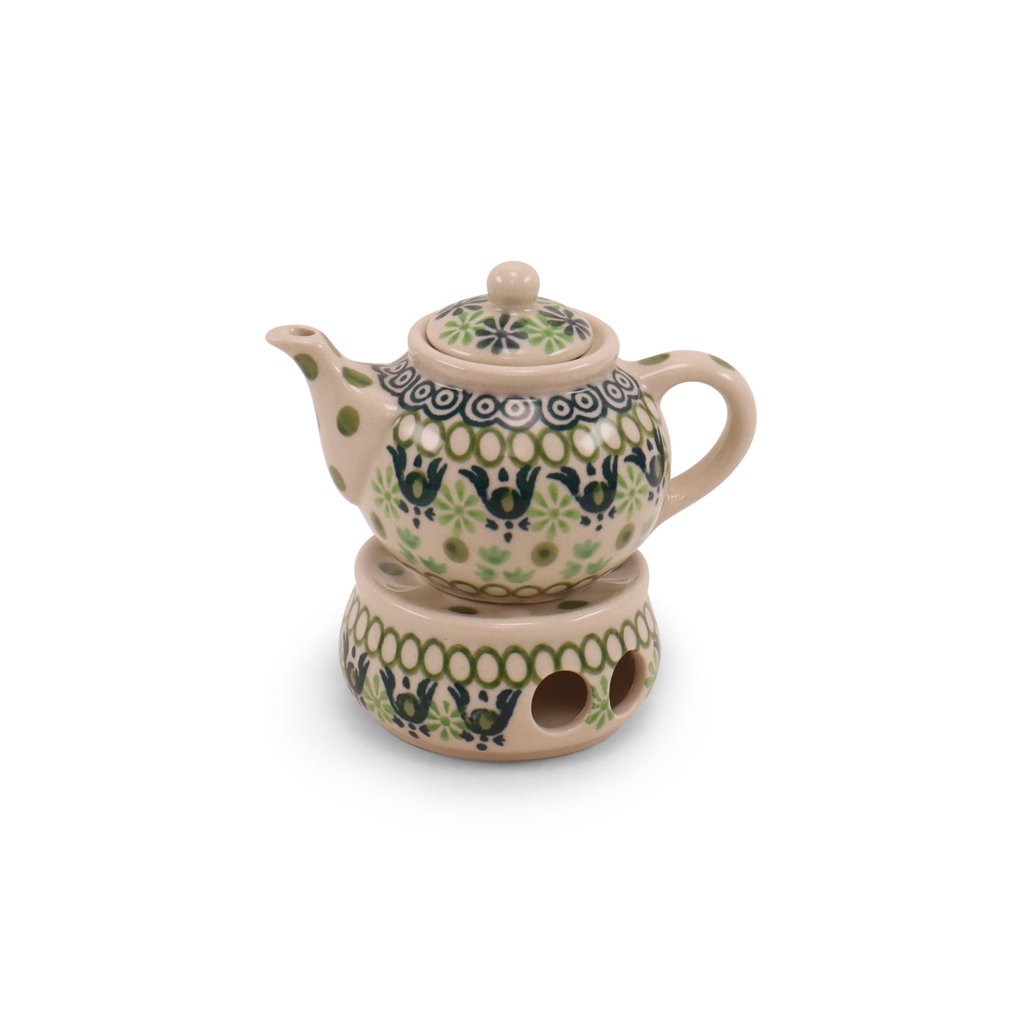 4" Mini Teapot and Warmer. Pattern: Mint Julep