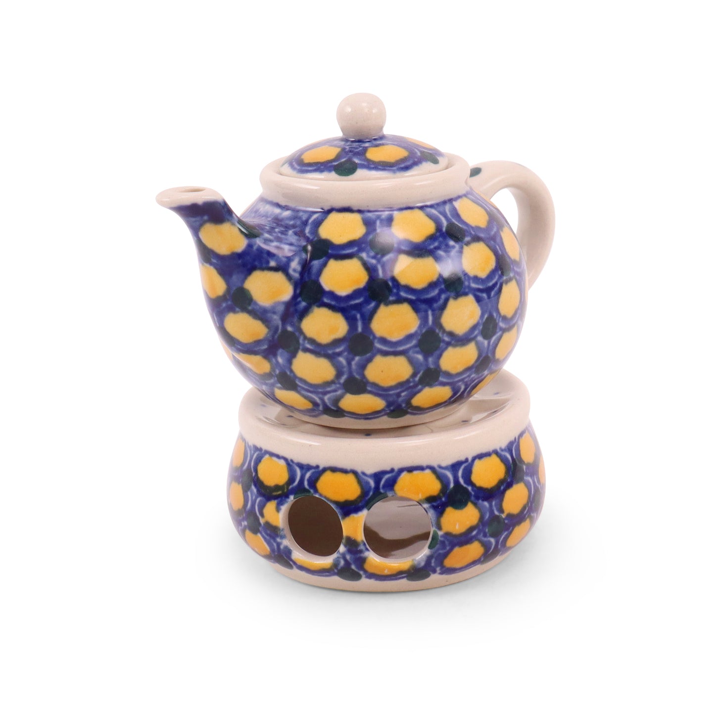 4" Mini Teapot and Warmer. Pattern: Lemon Drops