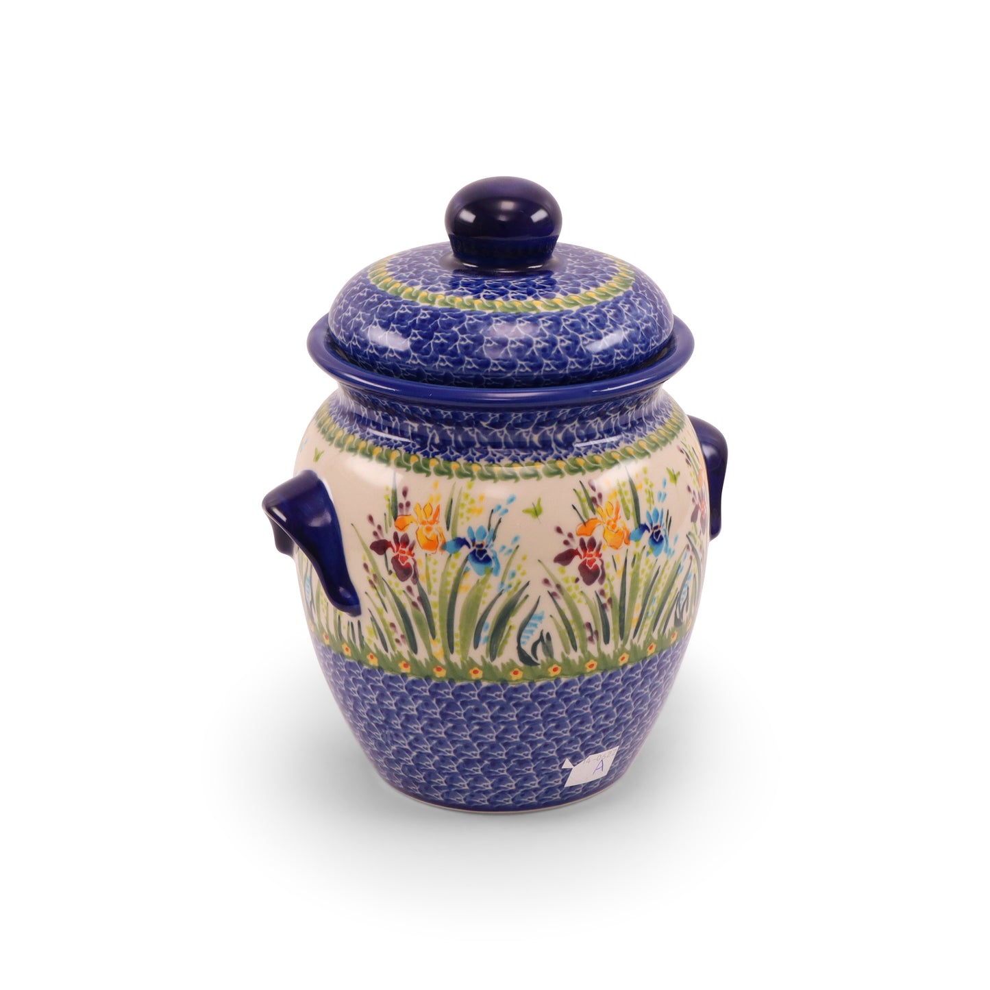 1L Container with lid. Pattern: Iris Funk