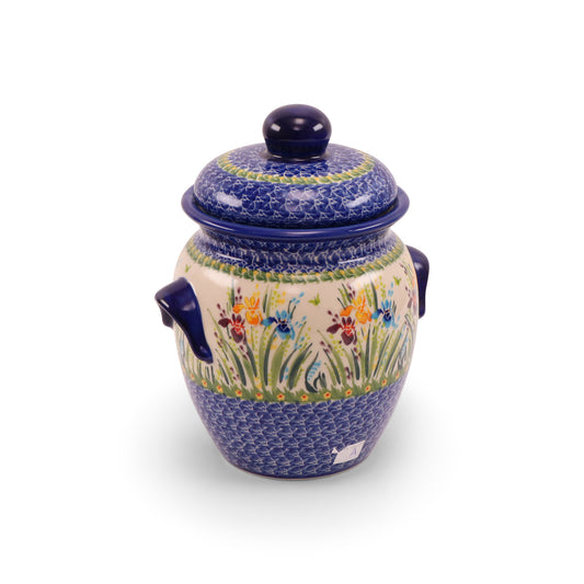 1L Container with lid. Pattern: Iris Funk