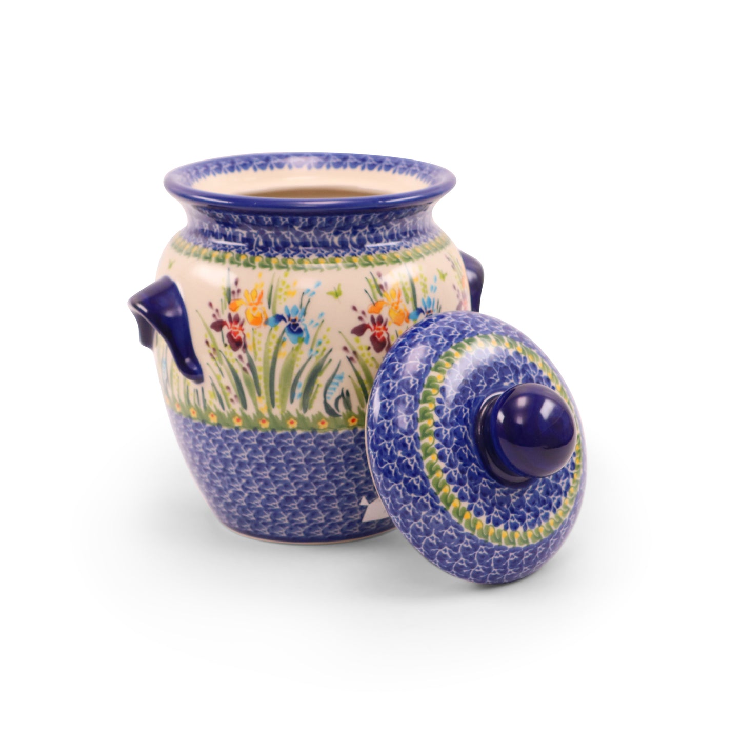 1L Container with lid. Pattern: Iris Funk