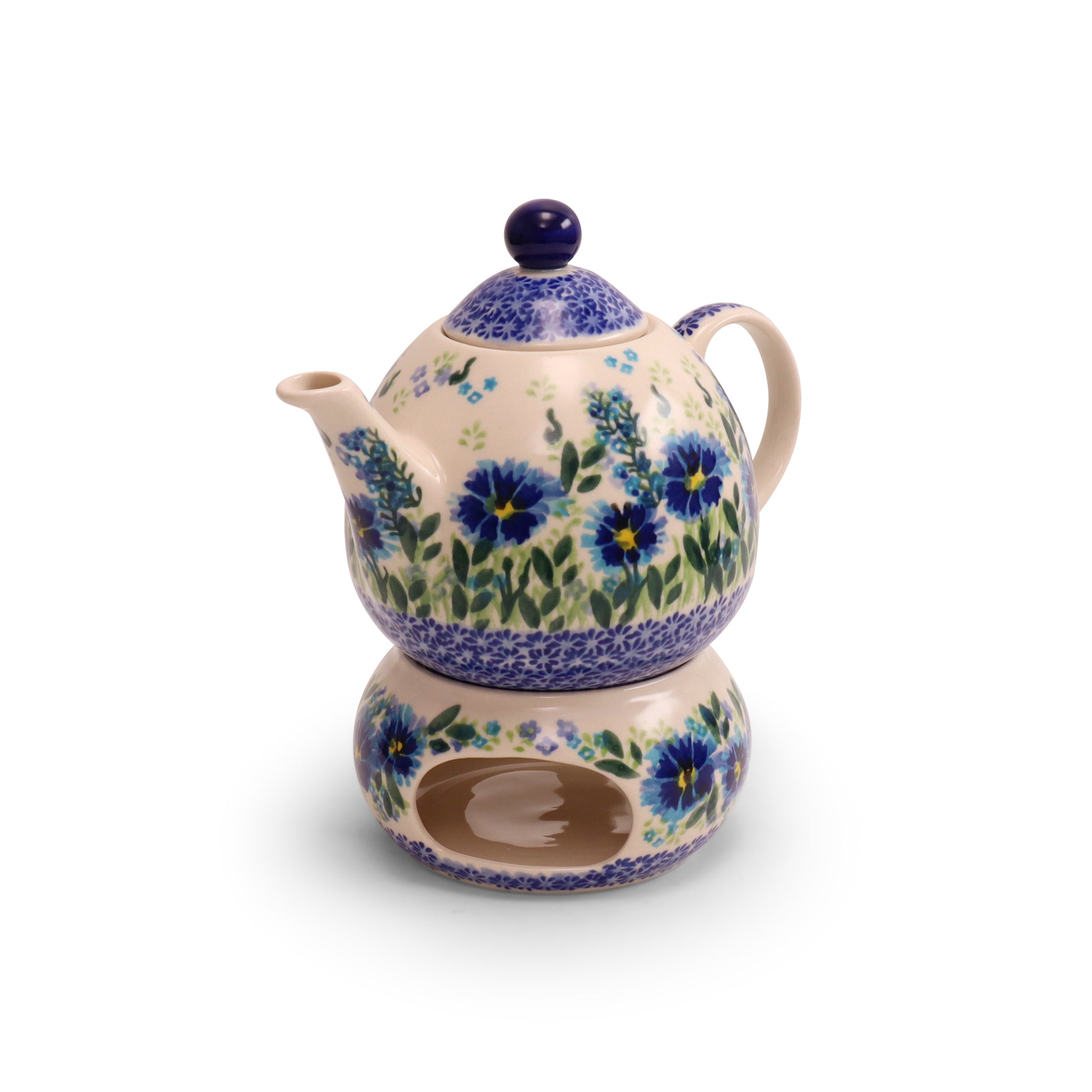 22oz Teapot with Warmer. Pattern: Cornflower