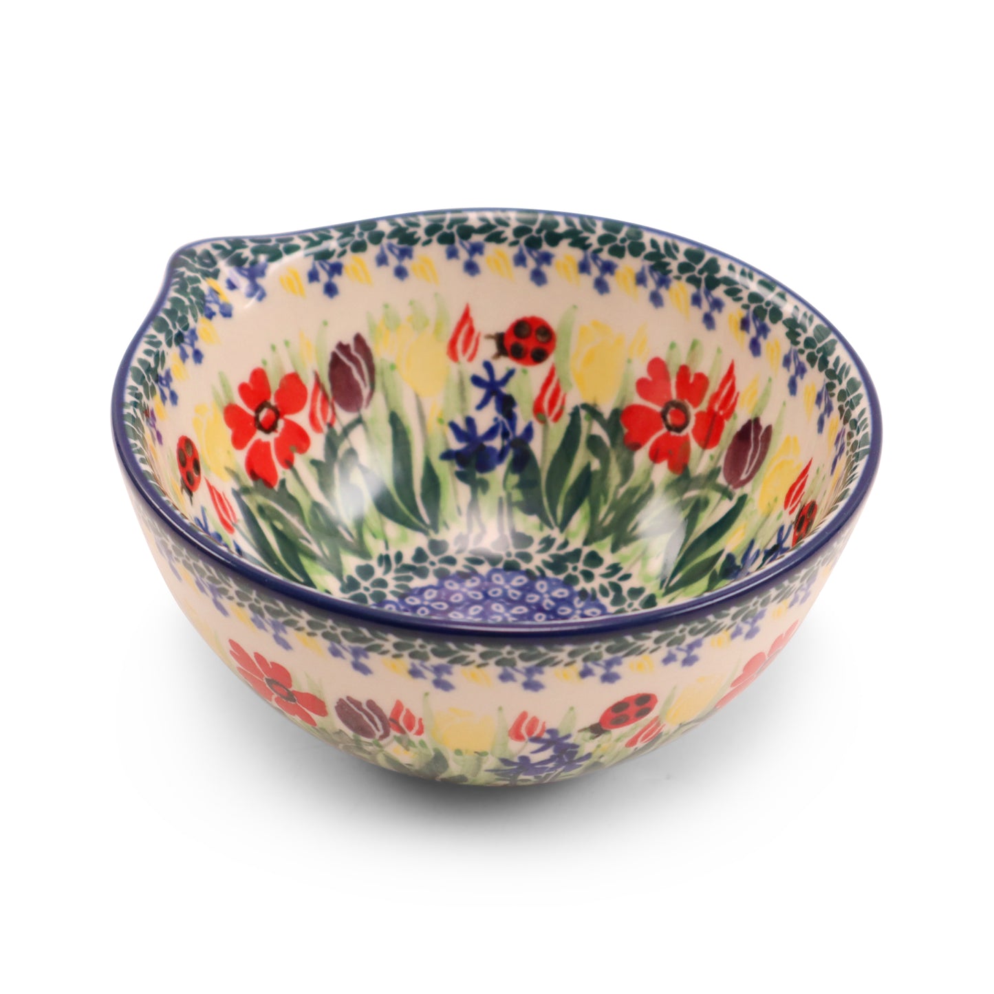 6" Round Bowl with Spout. Pattern: Ladybug