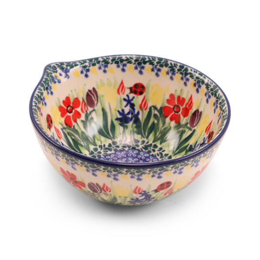 6" Round Bowl with Spout. Pattern: Ladybug