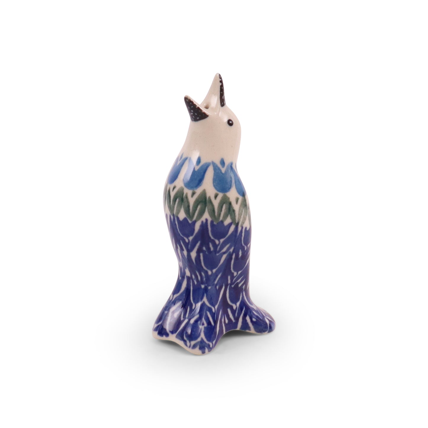 4"x2" Pie Bird. Pattern: Tulip Parade