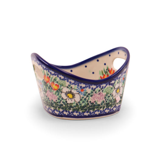 6"x2.5" Basket with Handles. Pattern: Spring Meadow