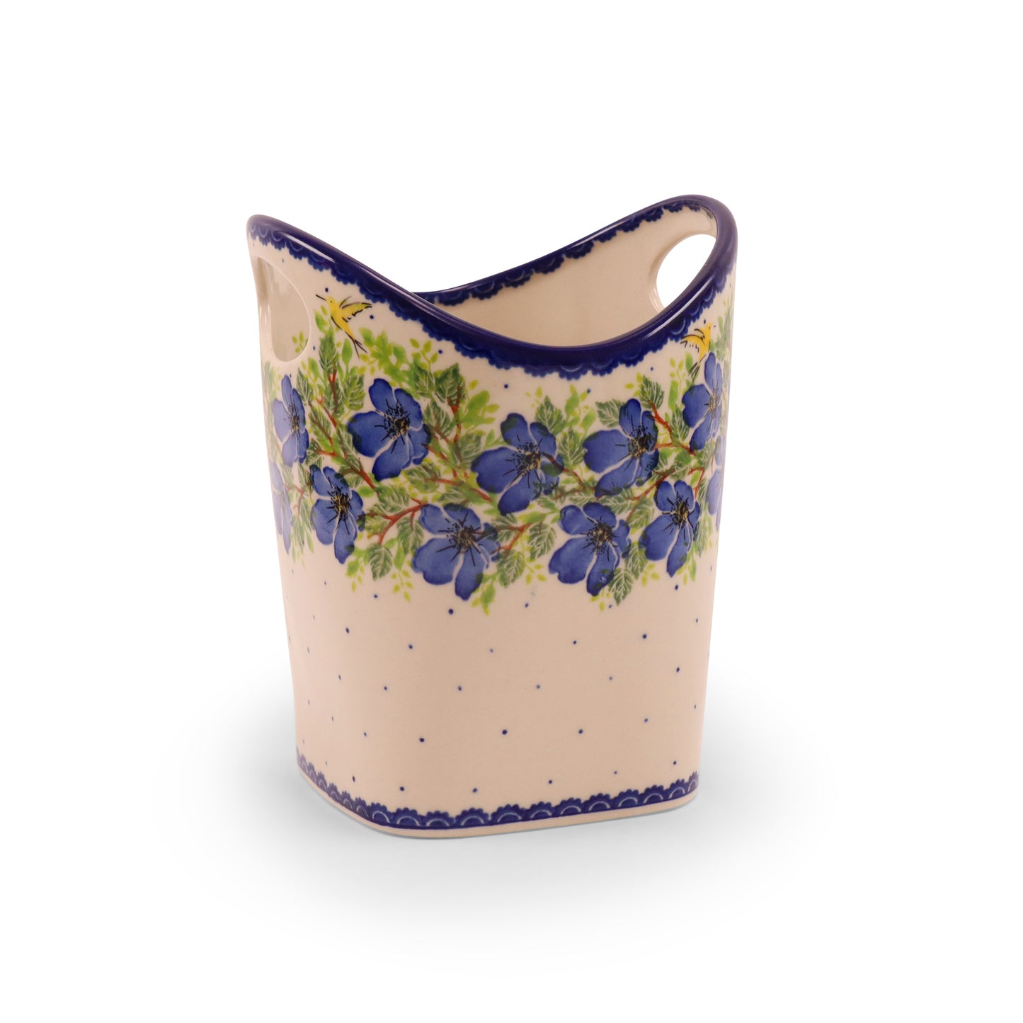 8.5"x5" Basket with Handles. Pattern: Sapphire Blossom