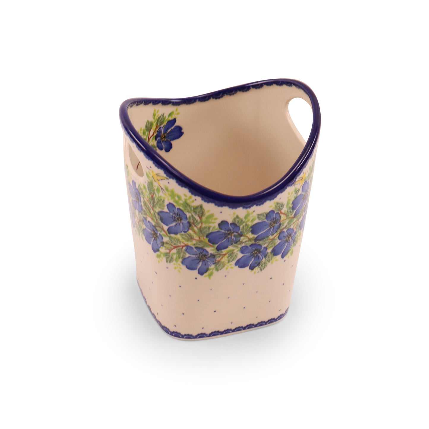 8.5"x5" Basket with Handles. Pattern: Sapphire Blossom