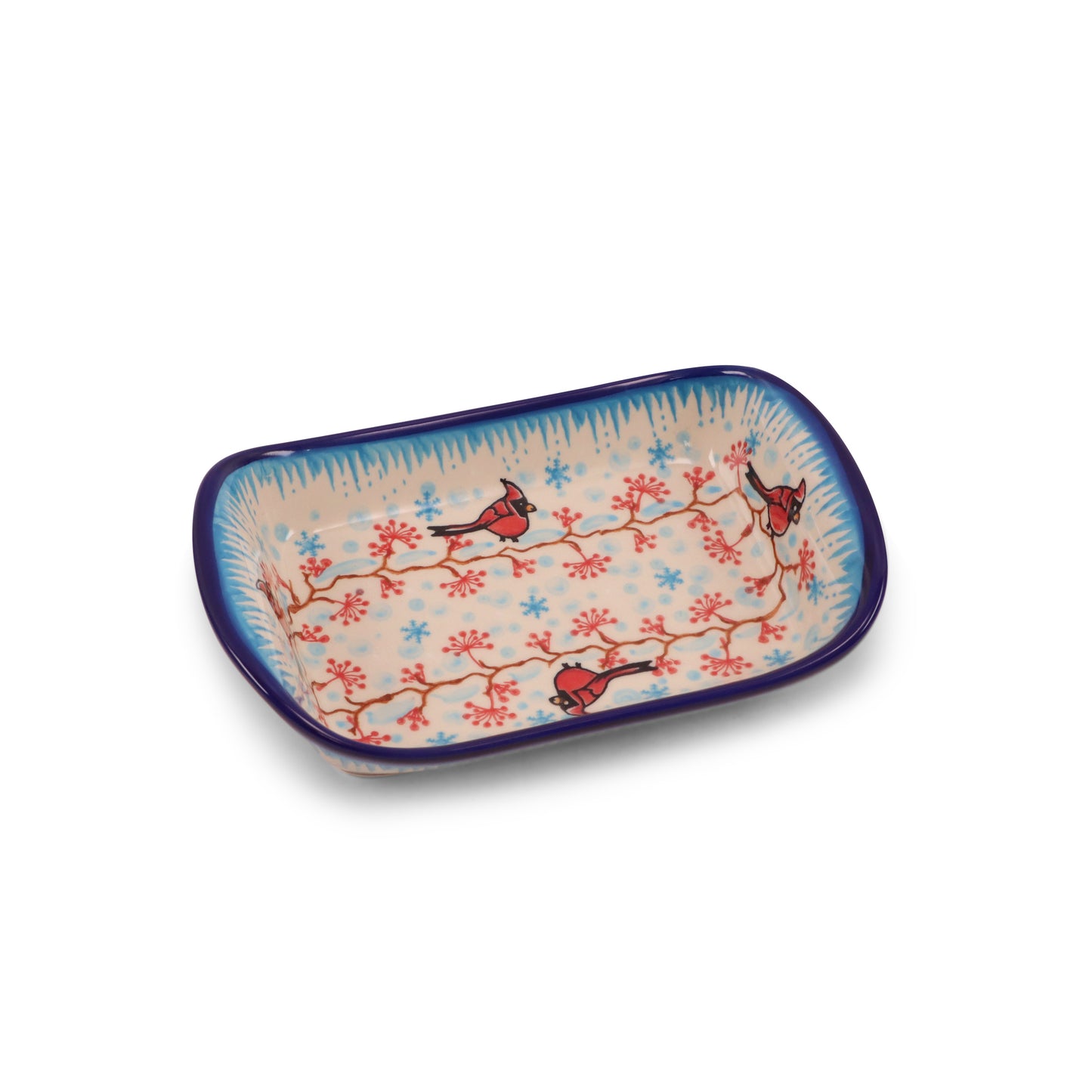 5.5"x9" Rectangular Tray with Handles. Pattern: Cardinal Chill