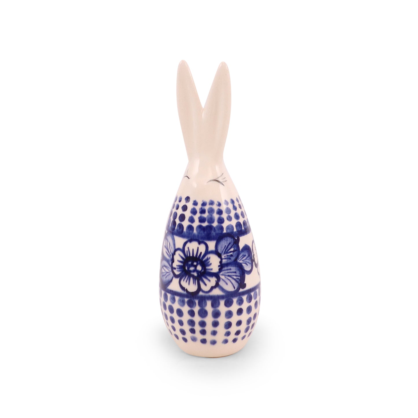 3.5"x6" Bunny Figurine.Pattern: Cobalt Dots