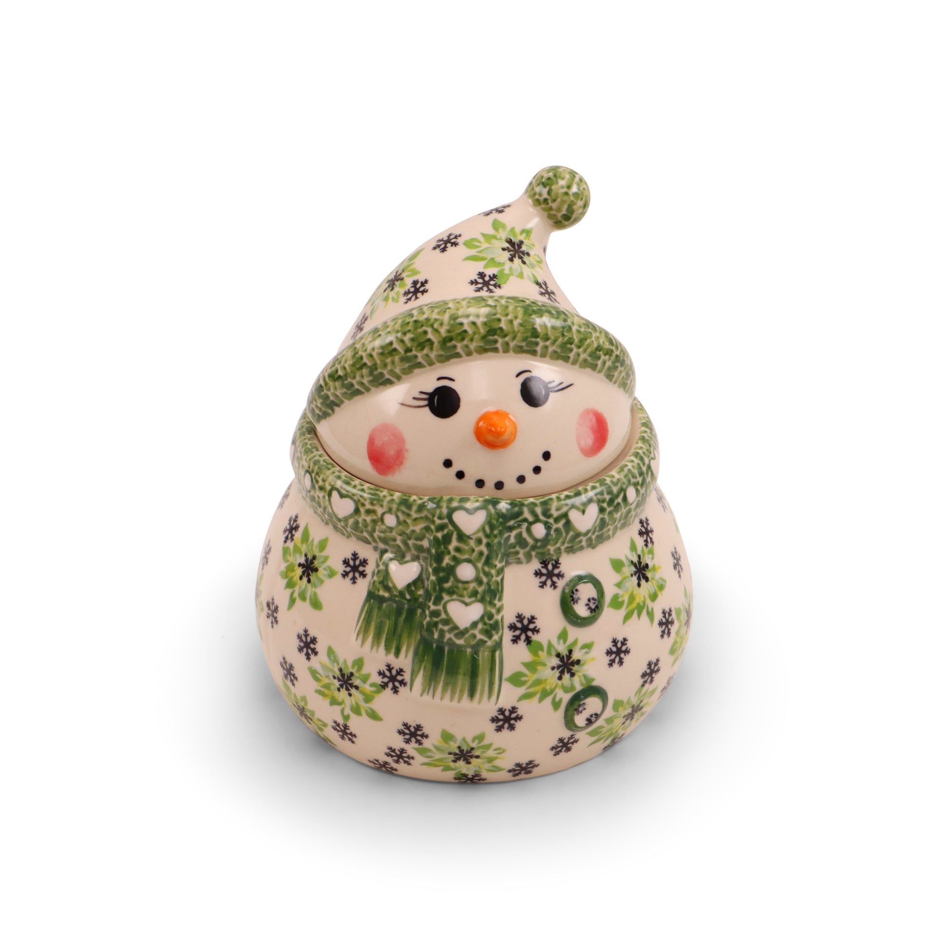 7"x9" Snowman Container .Pattern: Green