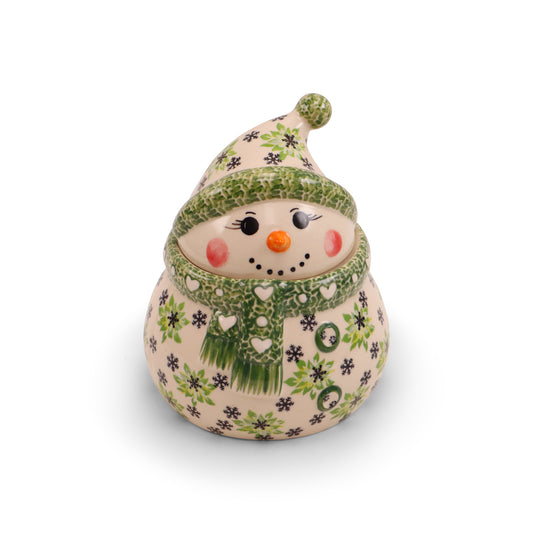 7"x9" Snowman Container .Pattern: Green