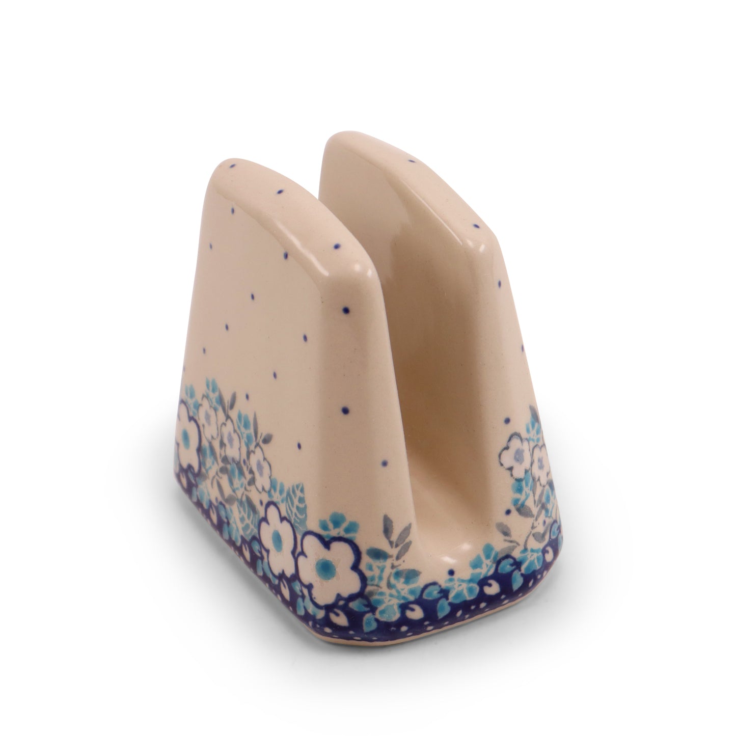 3.5"x4"x2.5" Napkin Holder. Pattern: Blue Flowers