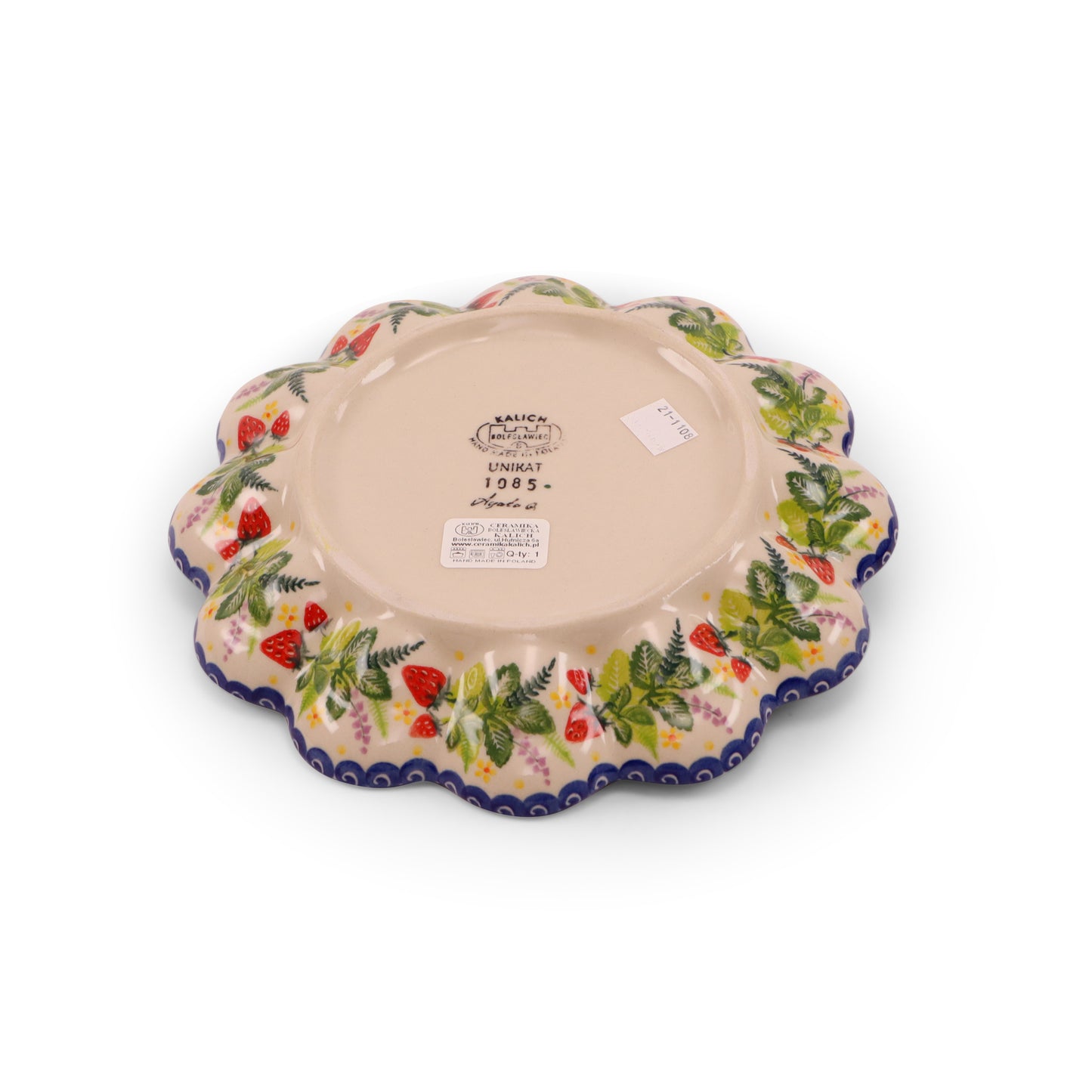 9" Egg Plate with Handle. Pattern: Strawberry Garden