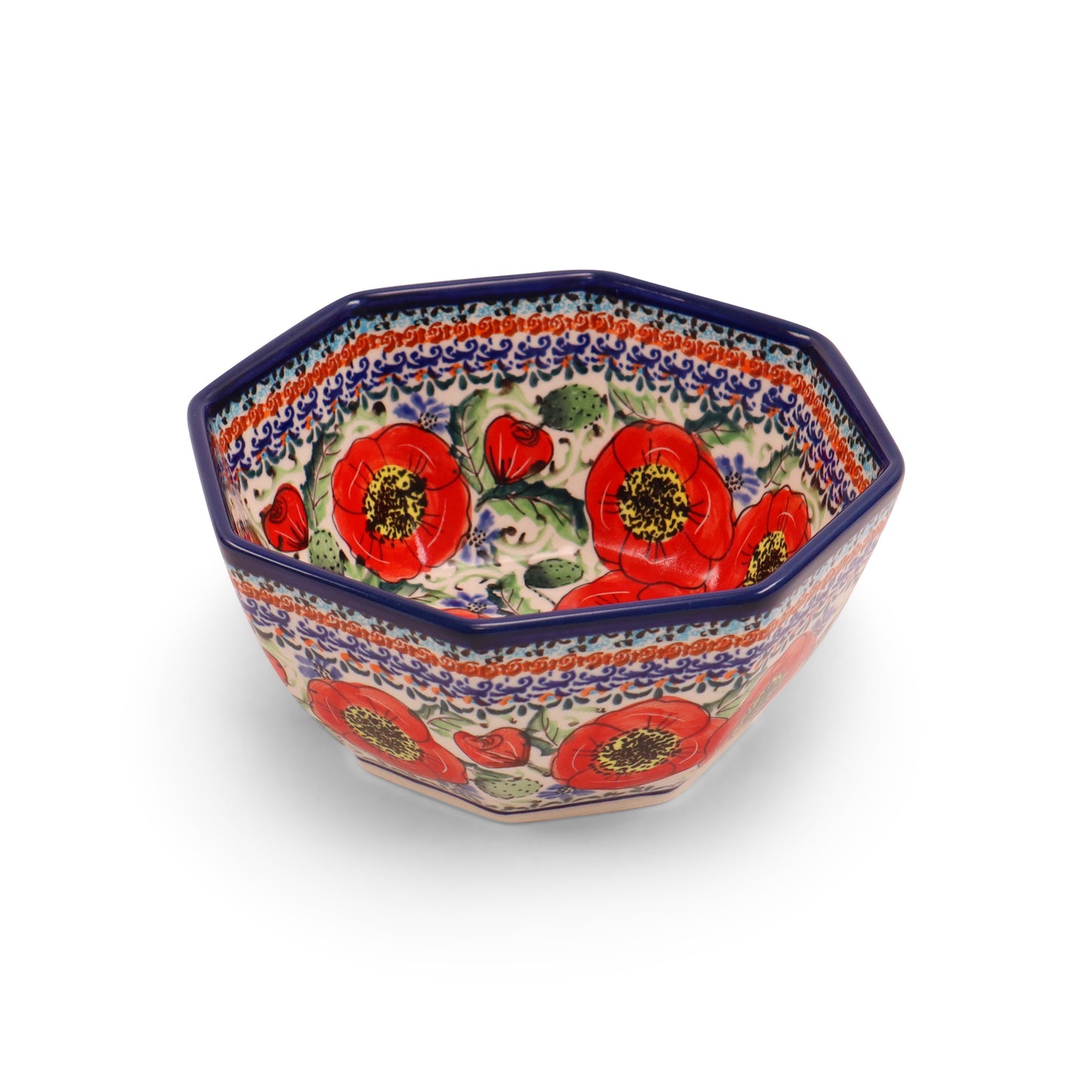 7"x3.5" Octagonal Bowl. Pattern: Country Poppy