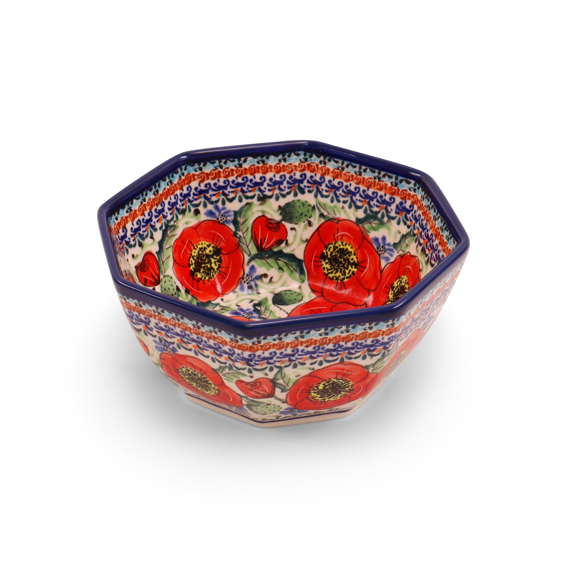 7"x3.5" Octagonal Bowl. Pattern: Country Poppy