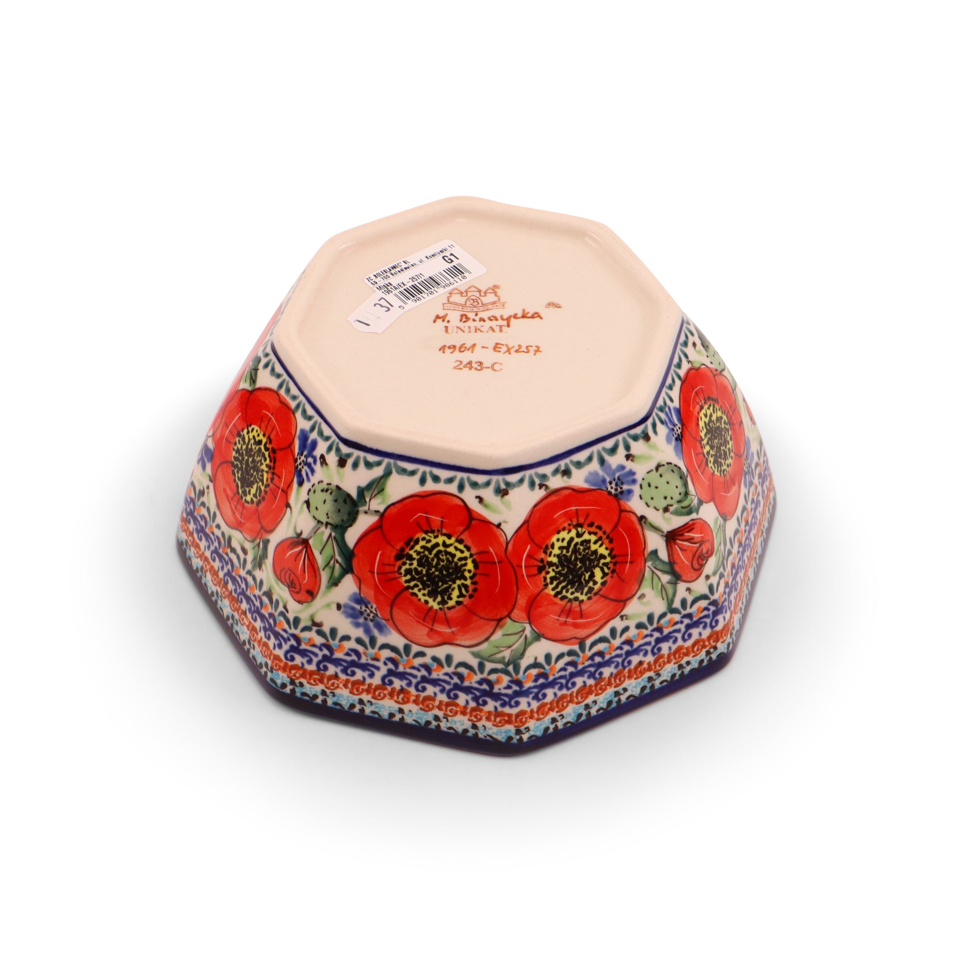 7"x3.5" Octagonal Bowl. Pattern: Country Poppy