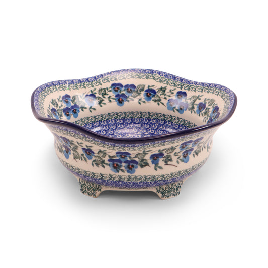 10"x4" Wavy Bowl on Pedestal. Pattern: Pansy World
